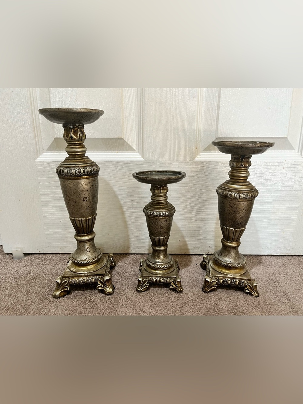Antique-Style Gold Decorative Candle Holders Set of 3